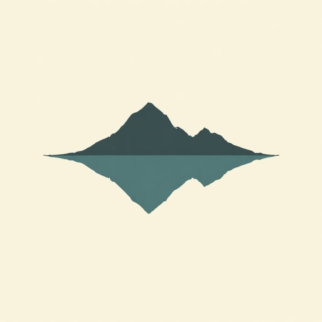 An AI-generated flat vector mark suggesting a mountain and a lake