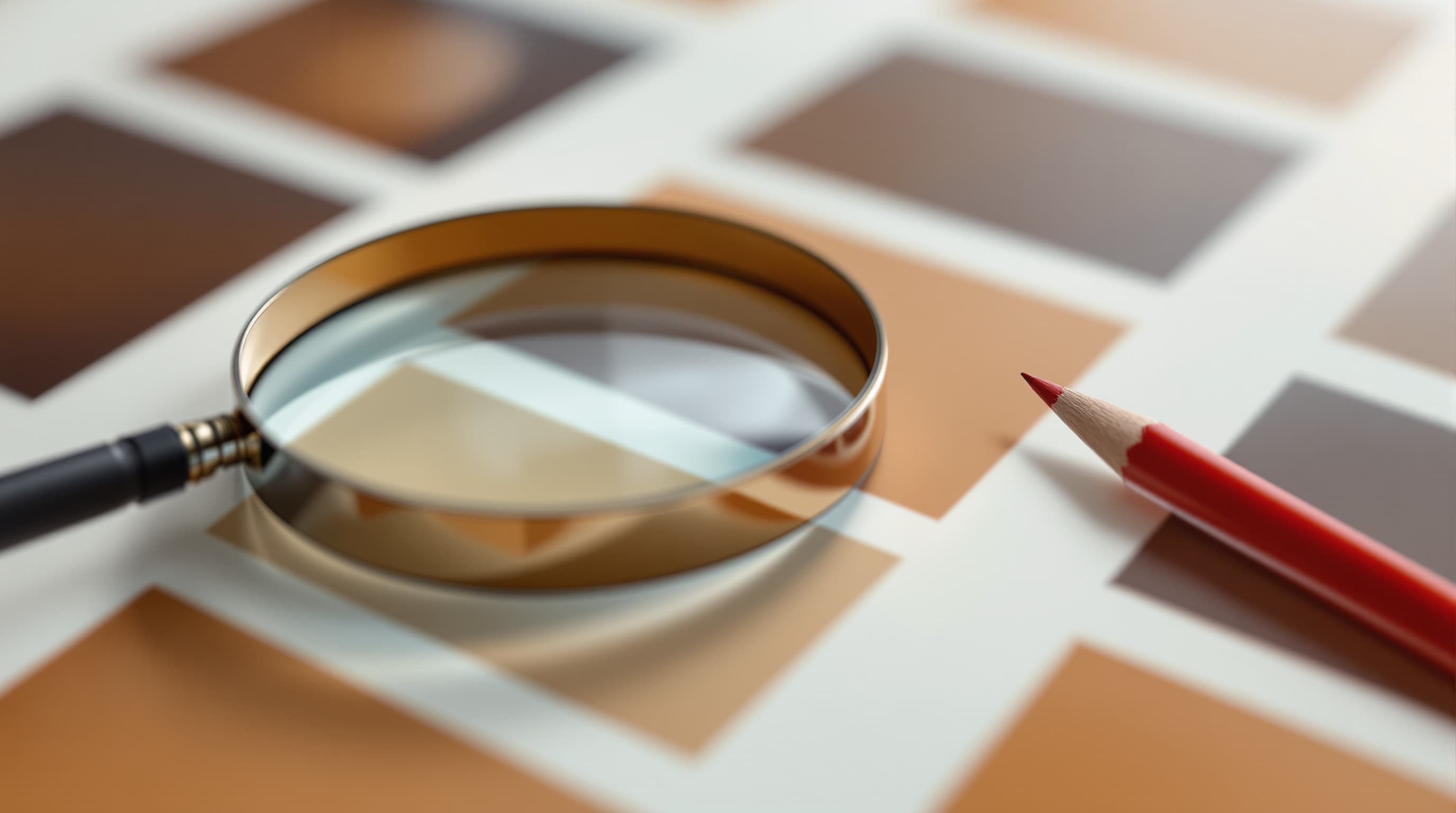 A loupe resting on a contact sheet of warm-toned frames, one ringed in red chinagraph pencil